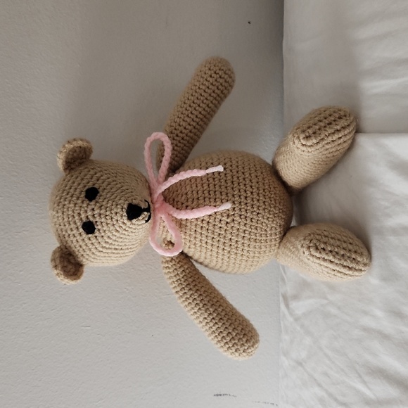 Hand Crafted Other - NEW HANDMADE CROCHET TEDDY BEAR LIGHT BROWN WITH PINK